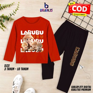 Brian.id Viral Labubu 印花兒童睡衣尺寸 3-10 歲高階女孩長款套裝