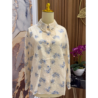 KEMEJA 1025-2 花卉刺繡襯衫正式上衣女式襯衫刺繡上衣
