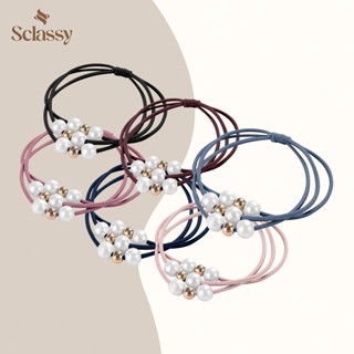 Scpassy 女士手鍊彈性珍珠髮帶時尚馬尾辮
