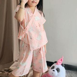和服兒童睡衣睡衣和服兔桃時尚褲