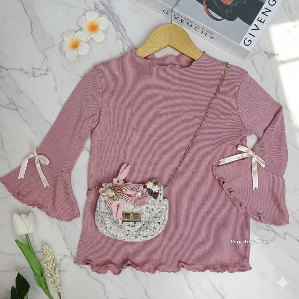 Selly 絲帶上衣女孩 1-6 歲長袖童裝帶絲帶變化優質羅紋材料韓式