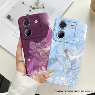 XIAOMI 小米 Poco M7 Pro 5G 手機殼帶水晶絲帶圖案優雅女孩軟殼