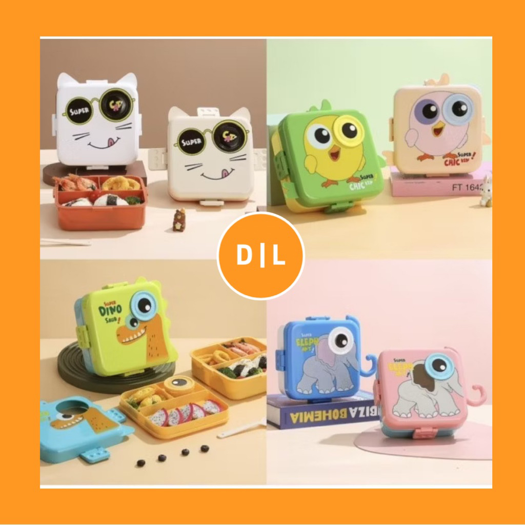 Morigro 午餐盒 2 層塑料兒童午餐盒可愛貓咪角色長頸鹿