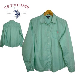 美國 POLO ASSN 綠色長袖波點棉質襯衫 M 碼