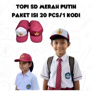 MERAH 批發小學生帽 20 件紅白小學生帽