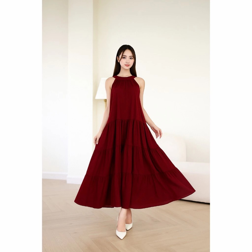 TS046 DRESS VIANA Maxi Dress 休閒夏季 Maxi Dress 韓版連衣裙女式摩登人造絲連衣裙