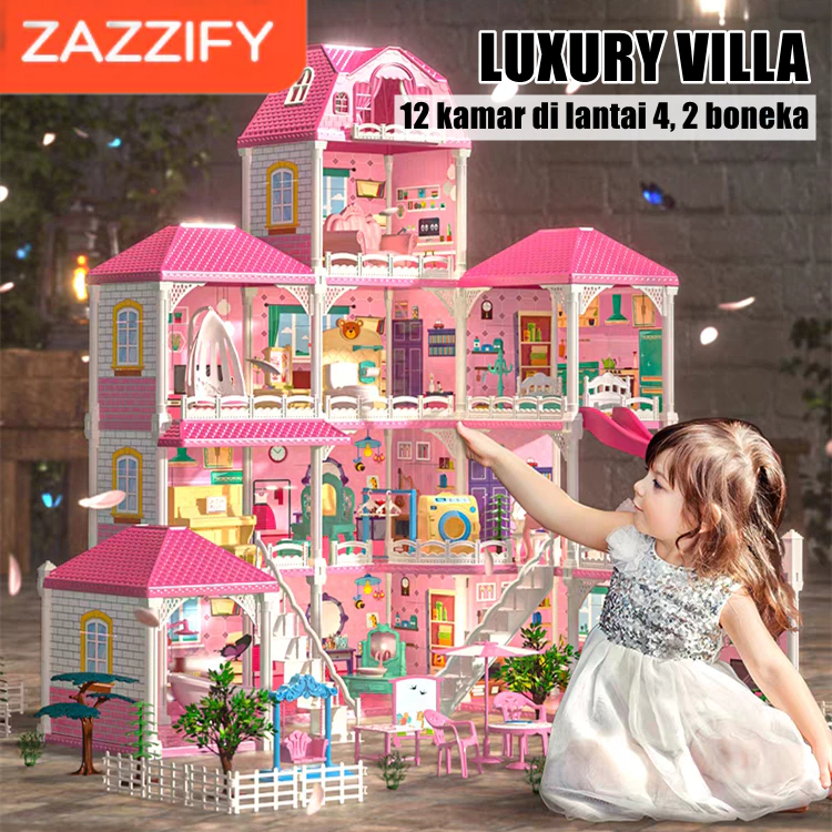 Zazzify 女孩玩具巨型娃娃屋超大娃娃 20 個房子公主夢幻城堡別墅 DIY 可愛娃娃