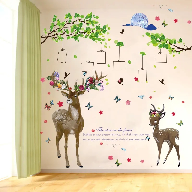 五象設計 牆壁牆面裝飾臥室客廳電視背景牆貼畫牆紙自粘照片牆相框大樹綠葉