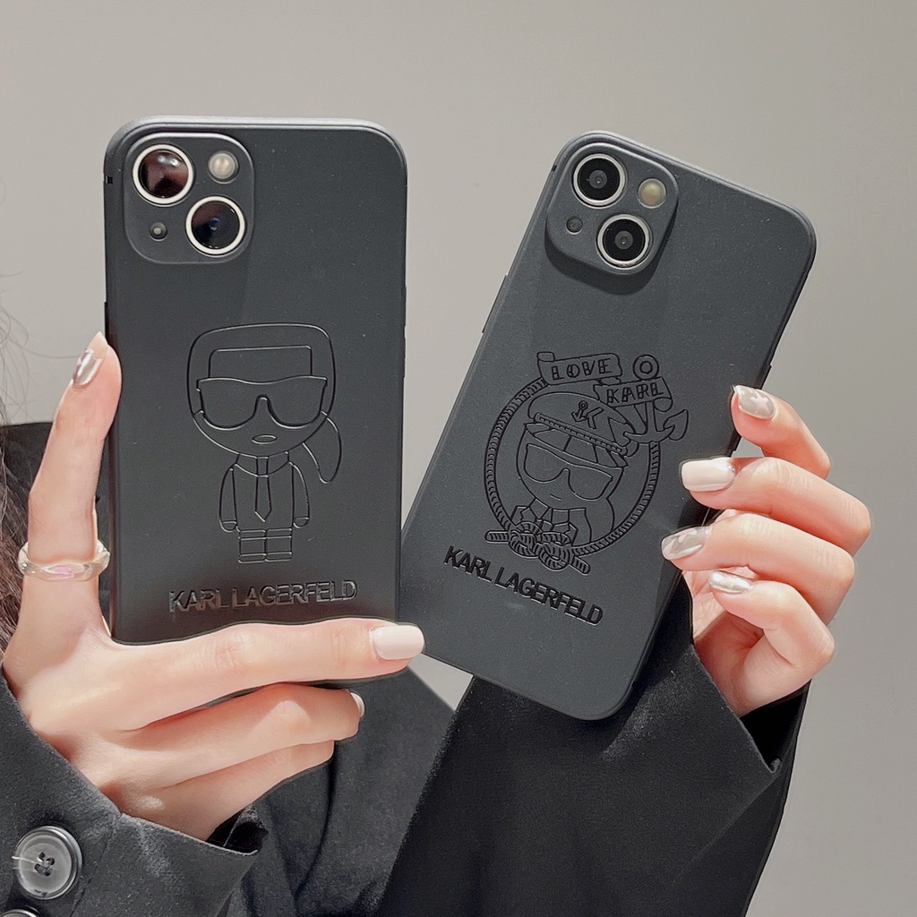 黑色 Karl Lagerfeld 柔軟 iPhone 手機殼 TPU 皮革 14 13PROMAX 12PRO 11