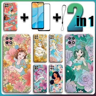 2 合 1 適用於 OPPO A15/A15s 手機殼帶鋼化玻璃陶瓷螢幕保護膜公主