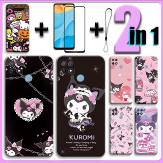 2 合 1 適用於 OPPO A15/A15s 手機殼帶鋼化玻璃陶瓷螢幕保護膜 Kuromi