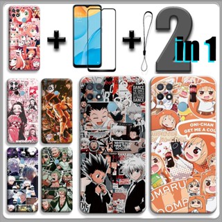 2 合 1 適用於 OPPO A15/A15s 手機殼帶鋼化玻璃陶瓷螢幕保護膜動漫