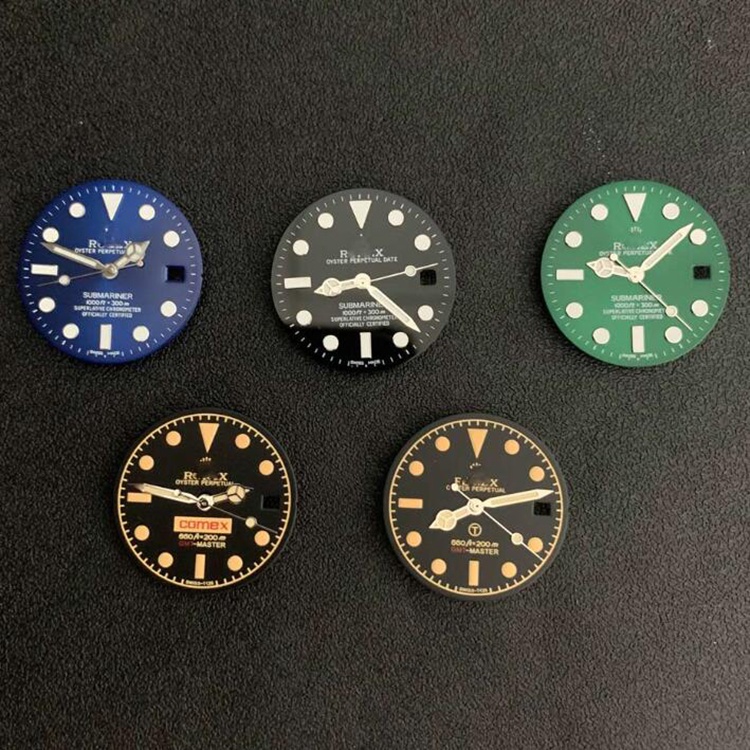 日本 8215 珍珠 2813 機芯替換錶盤+指針藍色/綠色夜光手錶配件