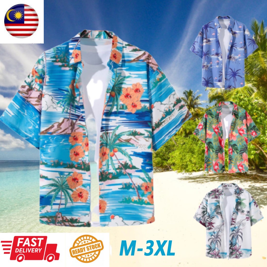 男士夏威夷女士沙灘 T 恤夏威夷襯衫男士 baju 夏威夷 lelaki bunga pantai 復古 baju 夏威