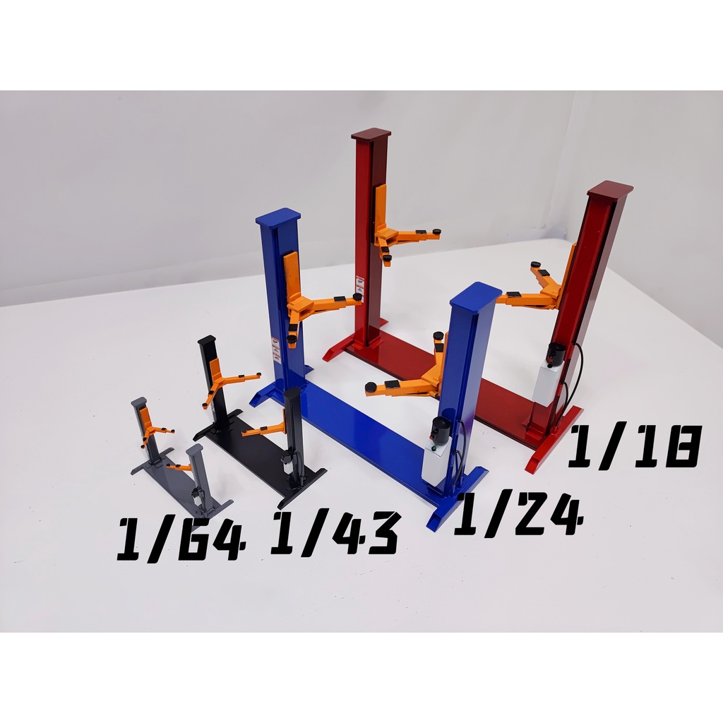 立體模型 1/18/24/43/64 雙級汽車升降器模型展示汽車車庫停車場模型工具