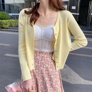 外套上衣時尚百搭小外套外套女 慵懶風學院風女生上衣針織外套【B0311】 春夏季新款V領針織小外套外搭薄款長袖防曬外套上