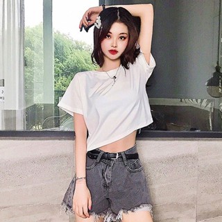 【YW】泫雅風ins短袖t恤女 夏季韓版設計感短袖上衣 小眾露臍短版上衣 超a綁帶上衣 修身顯瘦百搭女生短袖上衣