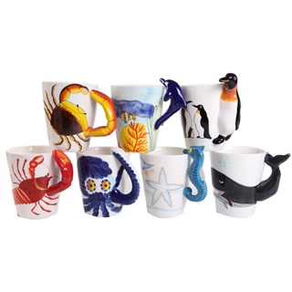 3d立體彩繪動物水杯馬克杯卡通可愛馬克杯咖啡杯陶瓷杯