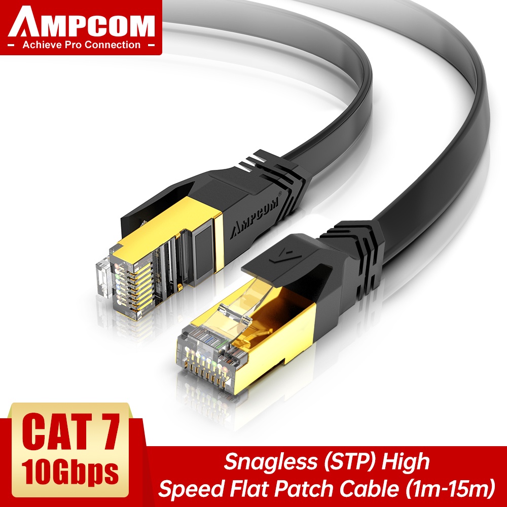 Ampcom 網絡電纜 RJ45 Cat7 局域網電纜 STP RJ45 扁平以太網電纜跳線,適用於台式電腦筆記本電腦調