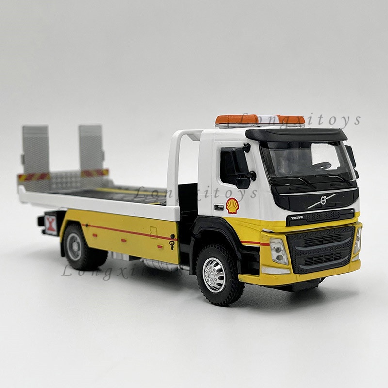 1:50 壓鑄沃爾沃平板卡車模型玩具交通救援清障車微型複製品帶聲光