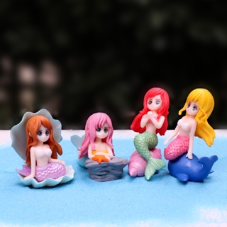 4 件/套 5 厘米電影迪士尼公主小美人魚愛麗兒貝殼海螺鯨 Q 版迷你娃娃 PVC 可動人偶模型玩具娃娃兒童禮物