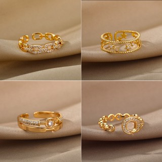 Kaijiang Cincin 金/銀創意開口戒指女士不銹鋼鋯石手指戒指可調節珠寶時尚配飾
