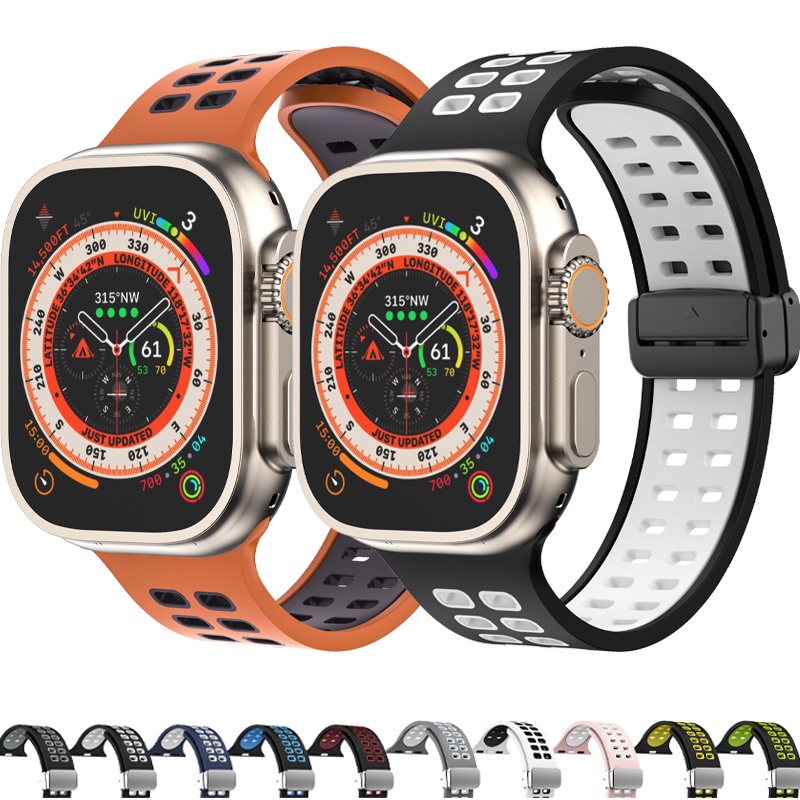 矽膠錶帶磁扣運動手鍊兼容apple watch Ultra 49mm 8 7 41mm 45mm 44mm 40mm 4