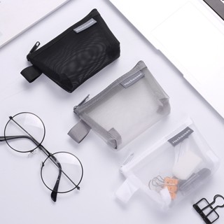 簡約透明網眼尼龍 3D 三角零錢包大容量鑰匙和卡片收納袋