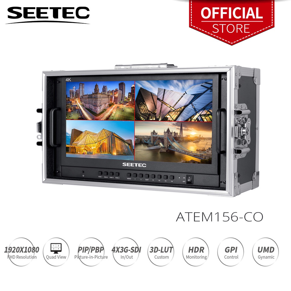 Seetec ATEM156-CO 15.6 英寸四分割顯示器隨身廣播導演顯示器,帶 4 x HDMI I/O,適用於切