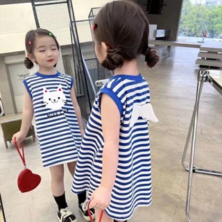 現貨韓版 兒童洋裝 女童超仙洋氣公主裙 條紋T恤裙 新款夏季網紅洋裝 兒童裙子 短袖連身裙 女童裙子