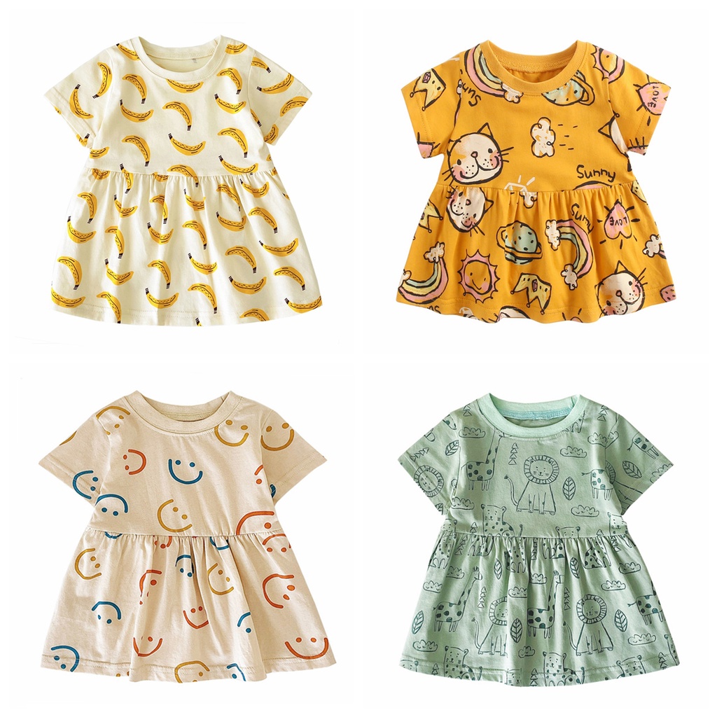 Sanlutoz 短袖夏季嬰兒連衣裙 可愛圖案棉兒童女孩