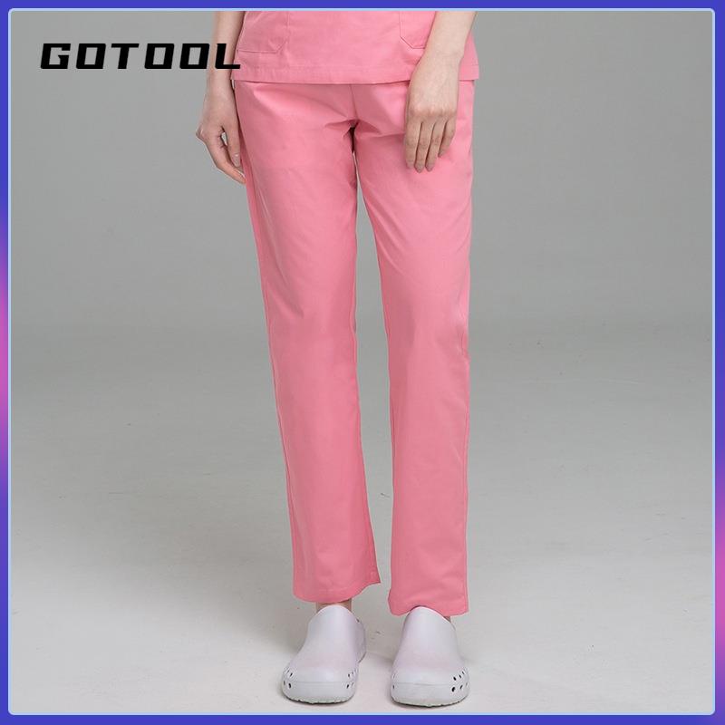 【GOTOOL】粉色寶藍色果綠色醫用工作褲彈力腰可調節男士女士同款速乾寬鬆