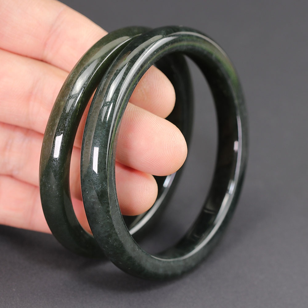 天然玉石手鐲  方條0.8cm 深綠飄花鐲子  深綠玉手環