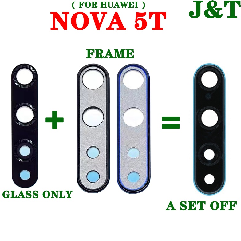 Nova5t 後置攝像頭環鏡頭玻璃蓋帶框架支架適用於華為 Nova 5T 更換零件