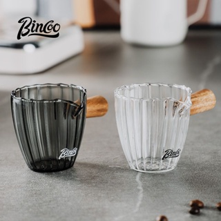 Bincoo咖啡萃取杯 木柄量杯奶盅杯 玻璃刻度盎司杯 意式濃縮咖啡奶罐 拉花杯 咖啡器具