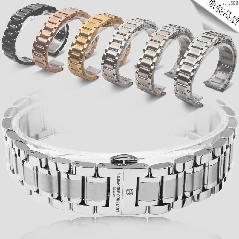 《柔軟舒適》康斯登鋼錶帶 弧口鋼帶錶帶配件 男女通用蝴蝶扣實心精鋼錶鏈22mm