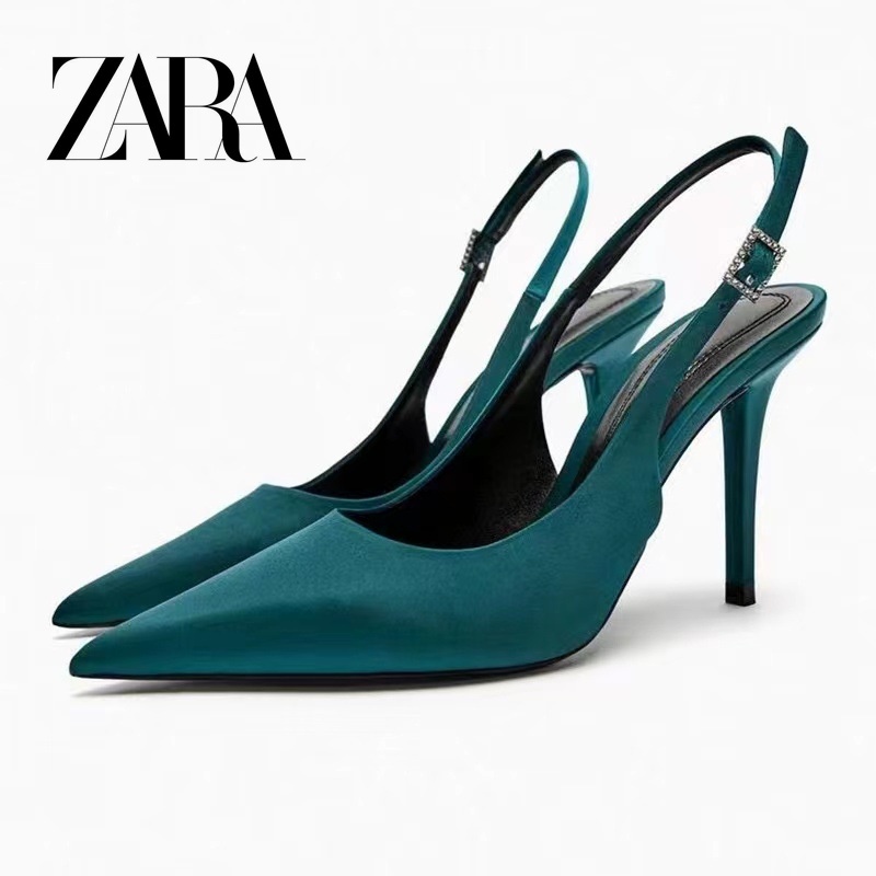 ZARA 高跟鞋新款後綁帶包頭女鞋藍色法式氣質高跟露高跟涼鞋