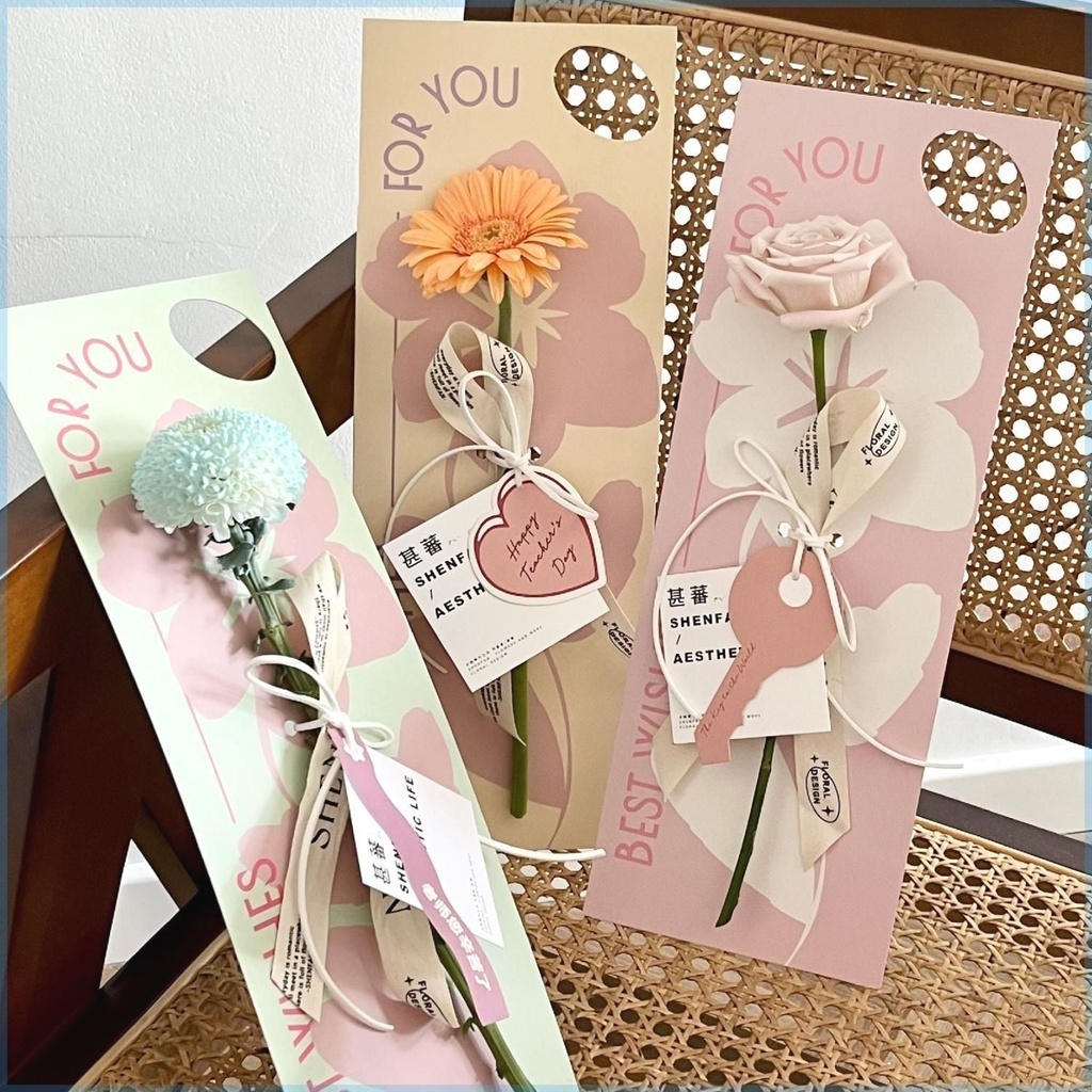 卡片式花盒三八婦女節康乃馨鮮花單支花包裝盒 花束手提禮物插花盒