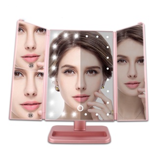 KY@ led化妝鏡便攜摺疊臺式三面鏡帶燈化妝補光放大三折鏡led化妝鏡子 MJ35