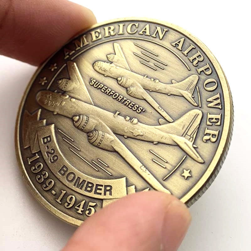 現貨 美國B29轟炸機戰鬥機飛機鍍青古銅硬幣 空軍截擊機金幣紀念幣