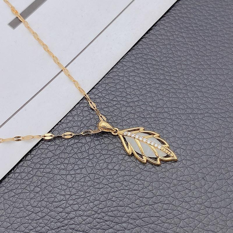 2024.3.20cat's Eye Stone Leaf Necklace for Women 韓式簡約時尚abl貓眼