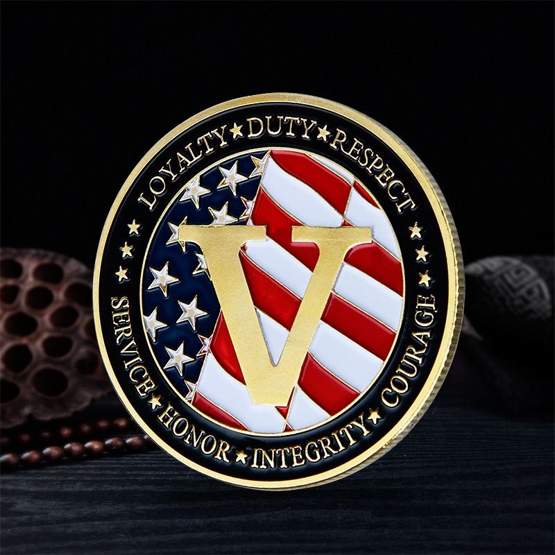現貨 美國空軍鍍金紀念章 字母V金幣浮雕金幣創意把玩硬幣紀念幣