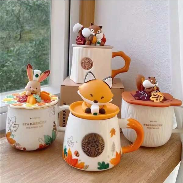 星巴克杯子馬克杯新款咖啡杯伴手禮狐狸兔子杯子陶瓷茶壺禮盒裝