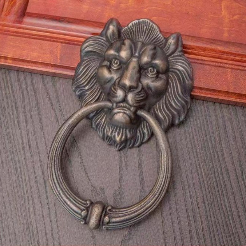 復古黃銅鑄獅頭門環實木別墅庭院門環門把手和旋鈕門飾