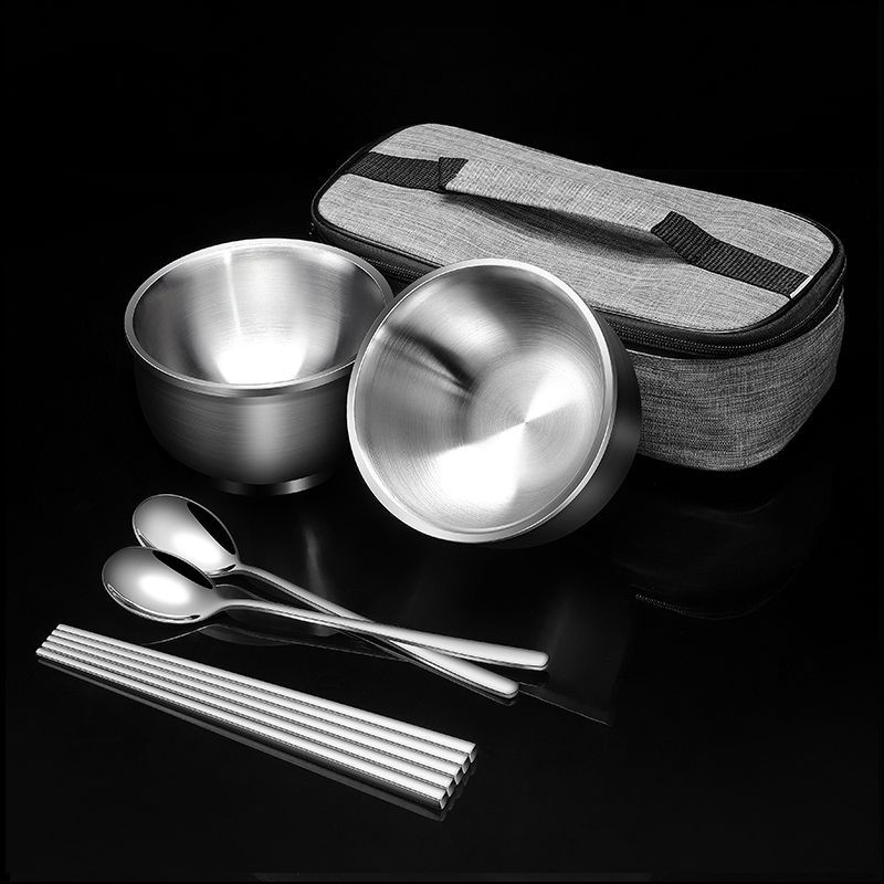 304不鏽鋼碗筷勺餐具套裝旅行便攜式家用單個吃飯碗麵碗收納碗包 露營美學餐具