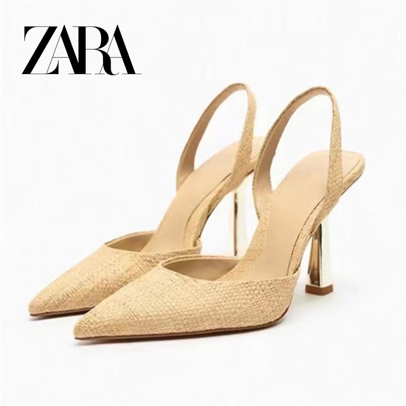ZARA 高跟鞋新款女鞋素色氣質尖頭包頭後空高跟涼鞋