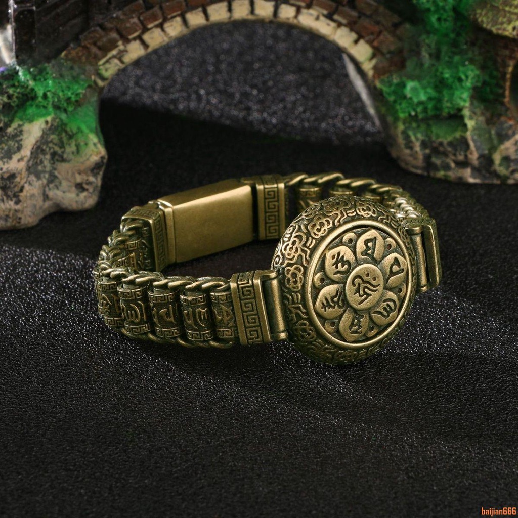 復古黃銅國潮藏式仿古做舊古銅純銅手錶鏈男鏈子實心飾品手鍊