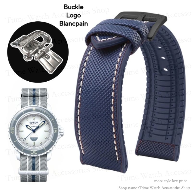 高品質尼龍橡膠錶帶,適用於 S-watch 和 Blancpain 五十 五海洋錶帶 22 毫米手鍊,帶徽標金屬扣