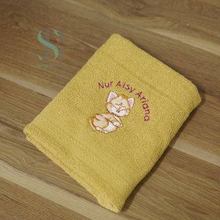 貓刺繡嬰兒兒童毛巾棉 - 新生兒沐浴定制個性化名稱