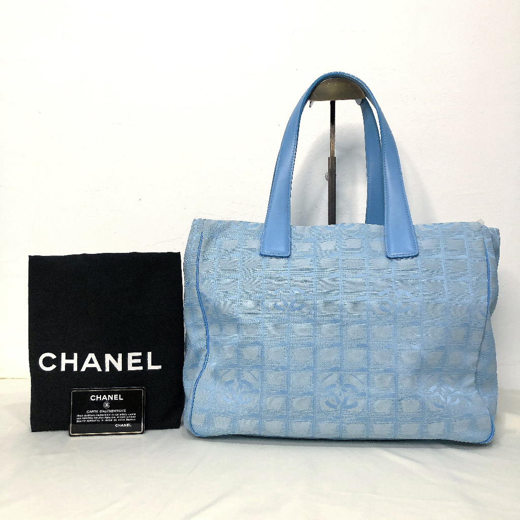 香奈兒 Chanel 淡藍色提花旅行系列帆布托特包